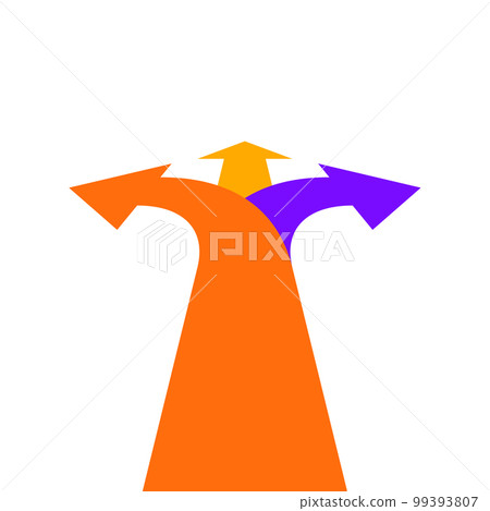 3 way decision opportunity option arrow. Three way direction vector path choice sign. 99393807