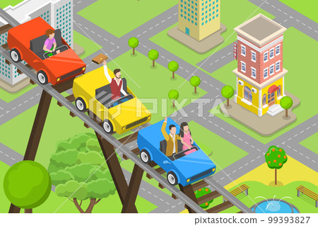 3D Isometric Flat Vector Conceptual Illustration of Rollercoaster Ride 99393827