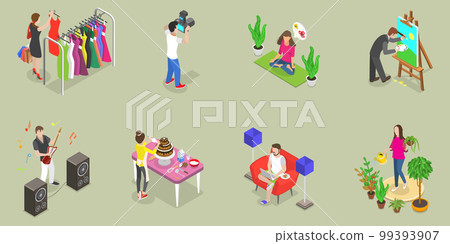 3D Isometric Flat Vector Set of People Hobbies 3D Isometric Flat Vector Set of People Hobbies 99393907