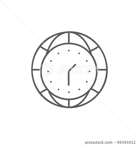 Clock with earth, world time lineal icon. Time management symbol design. Clock with earth, world time lineal icon. Time management symbol design. 99393912