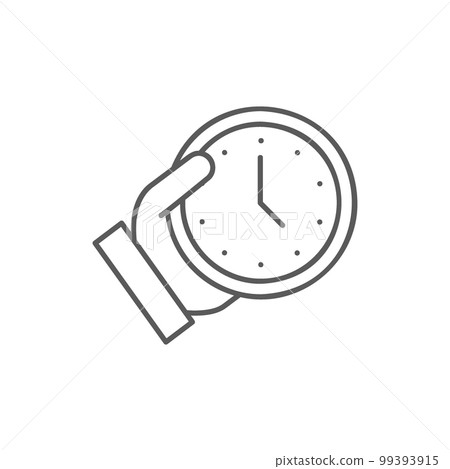 Hand holding clock, keep time, save the time lineal icon. Time management symbol design. Hand holding clock, keep time, save the time lineal icon. Time management symbol design. 99393915