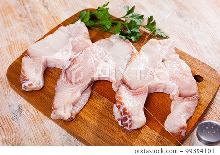 Raw blue shark fish steaks, seafood ingredients Raw blue shark fish steaks, seafood ingredients 99394101