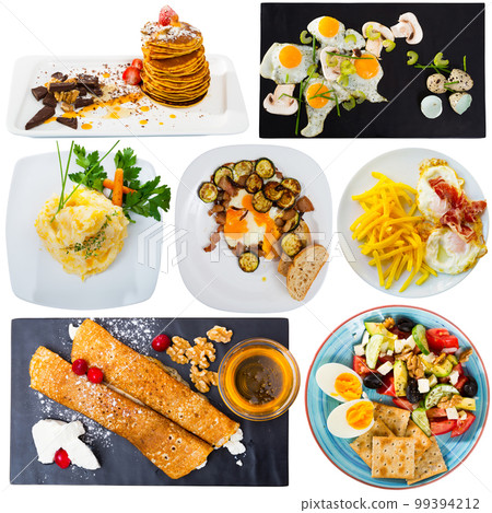 Collection of breakfasts on white background 99394212