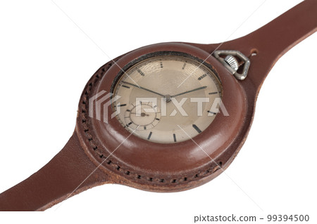 Vintage pocket watch in leather watch strap with stainless buckle that upgrade pocket watch to wristwatch. World War 1 period. Vintage pocket watch in leather watch strap with stainless buckle that upgrade pocket watch to wristwatch. World War 1 period. 99394500
