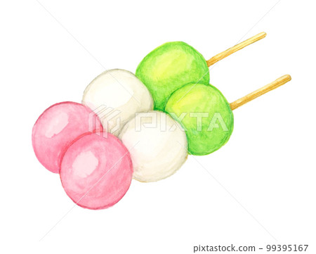 Hand-painted watercolor delicious three-color dumpling illustration Hand-painted watercolor delicious three-color dumpling illustration 99395167