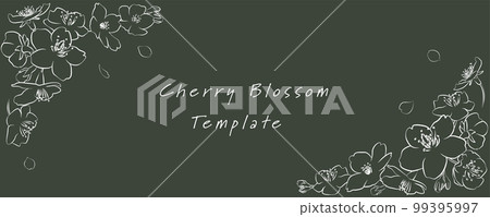 Chalk art style drawn with white chalk on a blackboard A frame of cherry blossoms and petals 99395997