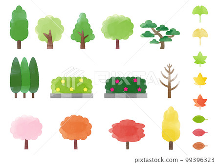 Set of various trees, roadside trees and leaves 3 watercolor style Set of various trees, roadside trees and leaves 3 watercolor style 99396323