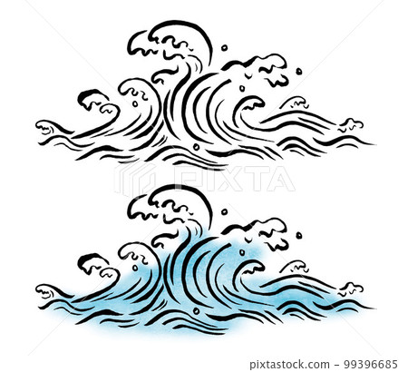 brush hand drawn japanese style wave 99396685