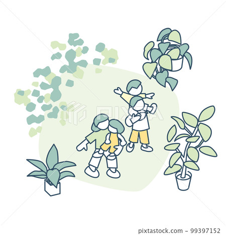 一家人在綠色中放鬆。在輕鬆的環境中度過美好時光 一家人在綠色中放鬆。在輕鬆的環境中度過美好時光 99397152