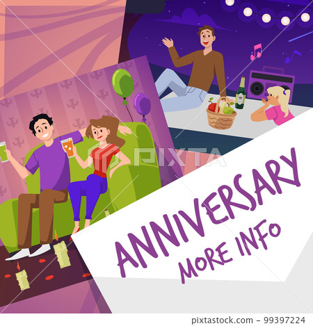 Anniversary celebration of couple or family relationship banner, flat vector. Anniversary celebration of couple or family relationship banner, flat vector. 99397224