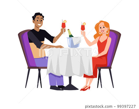 Romantic couple dating and dining together flat vector illustration isolated. Romantic couple dating and dining together flat vector illustration isolated. 99397227