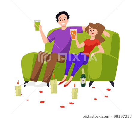Romantic couple in love dating at home flat vector illustration isolated. Romantic couple in love dating at home flat vector illustration isolated. 99397233