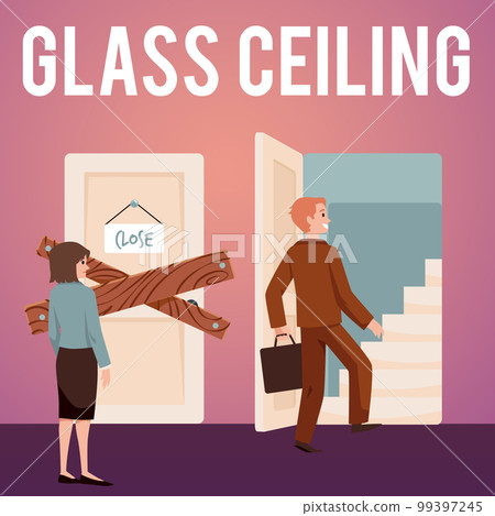 Gender gap poster with concept of glass ceiling, flat vector illustration. 99397245