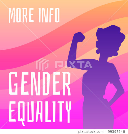 Gender equality poster with silhouette of strong woman, flat vector illustration. 99397246