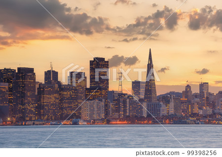 San Francisco city skyline taken from Treasure Island in California 99398256