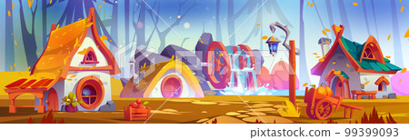 Fairy gnome house in autumn fantasy forest vector Fairy gnome house in autumn fantasy forest vector 99399093