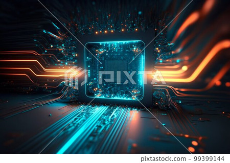 Cyber Space Connection Technology Computer Background with Chipset Central Processor. Generative AI 99399144