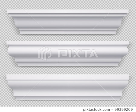 Realistic set of classic white baseboard molding 99399209