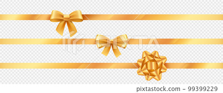 Gold ribbon knot for present. 3d Package gift bow Gold ribbon knot for present. 3d Package gift bow 99399229