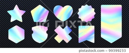 Holographic iridescent texture sticker or label, Holographic iridescent texture sticker or label, 99399233