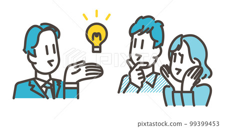 A young couple receiving an explanation from a male businessman with a smile [vector illustration material] 99399453