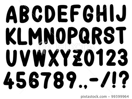 Handwritten alphabet and numbers monochrome font Handwritten alphabet and numbers monochrome font 99399964