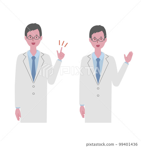 A man in a white coat (doctor or researcher) who points and guides 99401436