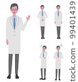 (Information, bowing, convincing, wondering) Illustration set of a man (doctor or researcher) wearing a white coat 99401439