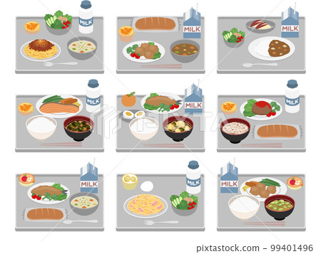 Simple school lunch illustration set 99401496