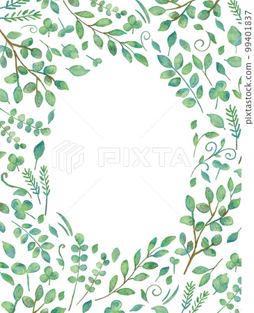 Watercolor illustration frame of green leaves Watercolor illustration frame of green leaves 99401837