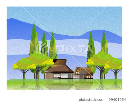 Oil painting style Beautiful Japanese mountain village scenery with private houses 99401964