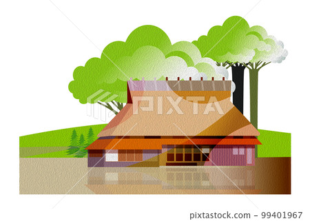 Oil painting style Beautiful Japanese mountain village scenery with old folk houses Oil painting style Beautiful Japanese mountain village scenery with old folk houses 99401967