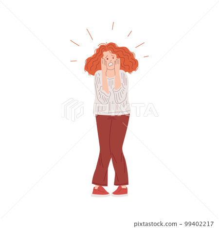 Panic red-haired young woman flat style, vector illustration Panic red-haired young woman flat style, vector illustration 99402217