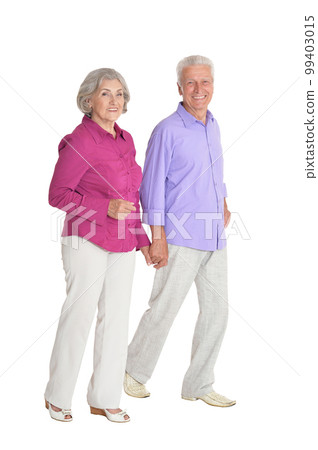 Portrait of happy senior couple on white background 99403015