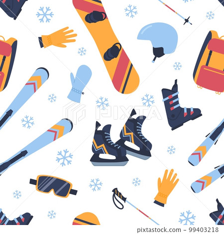 Seamless pattern with winter sport equipment flat style, vector illustration 99403218