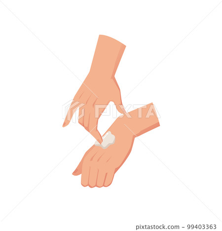 Woman hands applying beige cream flat style, vector illustration 99403363