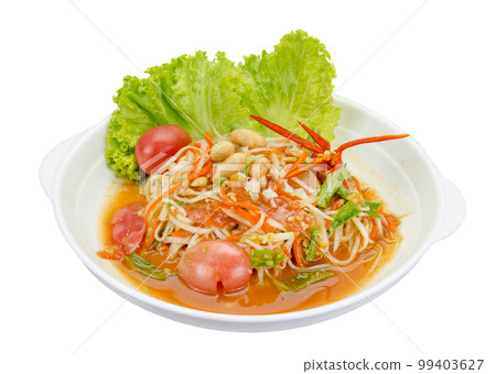 Green papaya mix carrots salad or Som Tum, spicy thai food isolated 99403627