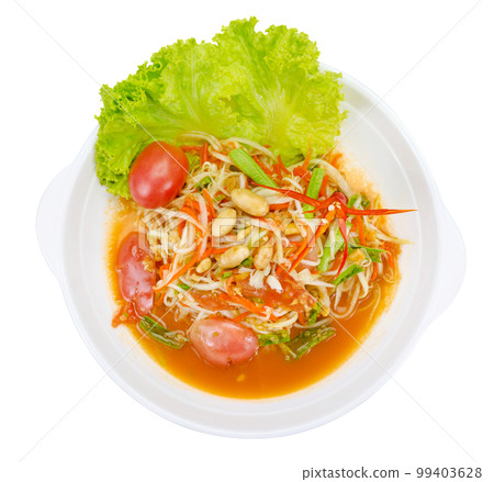 Green papaya mix carrots salad or Som Tum, spicy thai food isolated 99403628