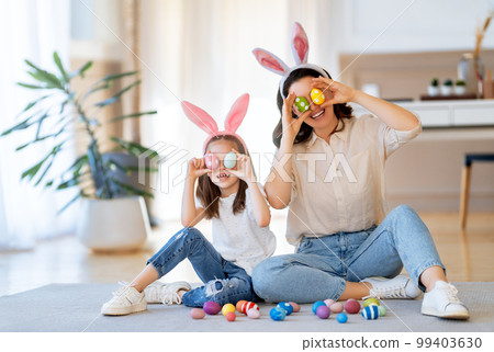 Family celebrating Easter. Family celebrating Easter. 99403630