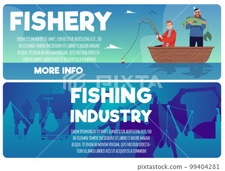 Fishery and fishing industry web banners set, flat vector illustration. 99404281