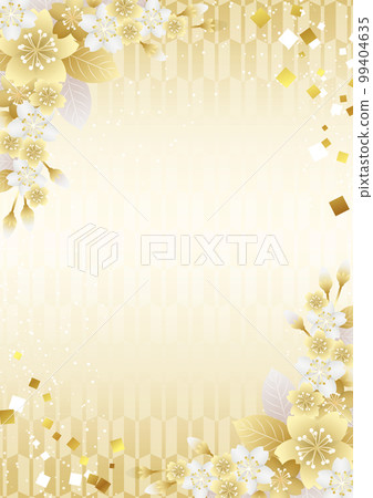 Japanese background vertical gold with diagonal gold cherry blossoms and arrows 99404635