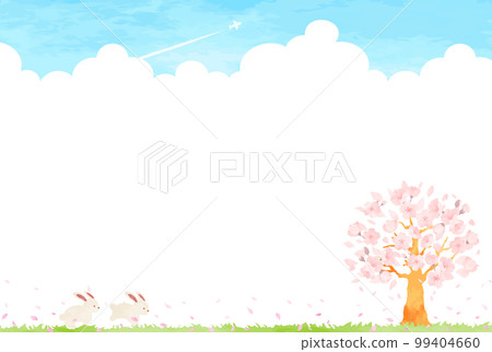 簡單的手繪兔子和櫻花風景插畫 簡單的手繪兔子和櫻花風景插畫 99404660