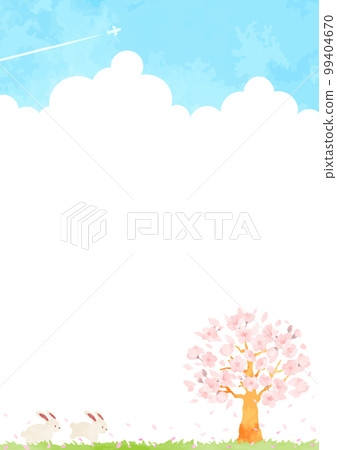 A cute rabbit and cherry blossom landscape illustration 99404670