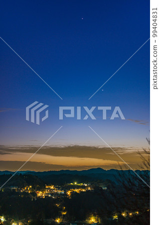 February 2023 Tsukigase Baikei evening view Venus and Jupiter competing in the clear evening sky leaving the mountains February 2023 Tsukigase Baikei evening view Venus and Jupiter competing in the clear evening sky leaving the mountains 99404831
