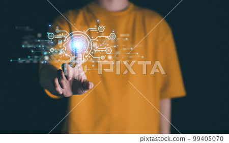 AI (Artificial intelligence), Chatbot growing concept. Businessman analytics information trends  technology. Business link digital marketing. Big data and Financial banking 99405070