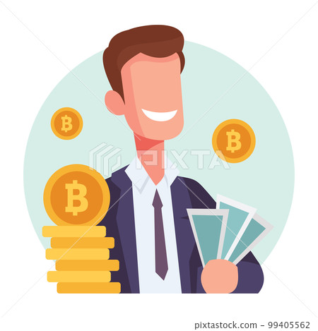 Happy rich investor with money flat vector concept Happy rich investor with money flat vector concept 99405562