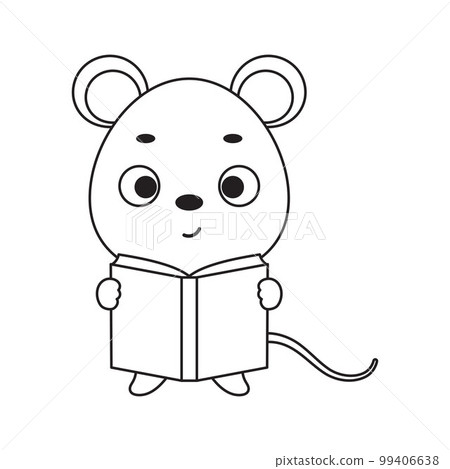 Coloring page cute little mouse reads book. Coloring book for kids. Educational activity for preschool years kids and toddlers with cute animal. Vector stock illustration Coloring page cute little mouse reads book. Coloring book for kids. Educational activity for preschool years kids and toddlers with cute animal. Vector stock illustration 99406638