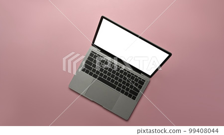 Mock up laptop computer with white screen on pink background. Blank screen for your advertise design Mock up laptop computer with white screen on pink background. Blank screen for your advertise design 99408044