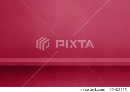 Empty shelf on a magenta pink concrete wall. Background template. Horizontal mockup Empty shelf on a magenta pink concrete wall. Background template. Horizontal mockup 99408355