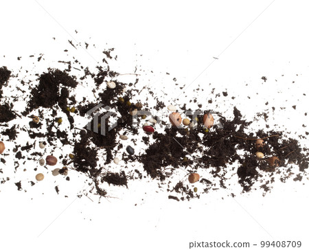 Soil fertilizer mixed multi kind bean fall fly. Mixed beans soil fertilizer abstract cloud fly. Soil mix multi grain beans planting splash stop in air. white background isolated high speed freeze Soil fertilizer mixed multi kind bean fall fly. Mixed beans soil fertilizer abstract cloud fly. Soil mix multi grain beans planting splash stop in air. white background isolated high speed freeze 99408709